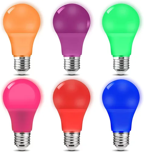 Bombillas de colores de 9 W (equivalente a 60 W), bombilla de color base E26 para Halloween, Navidad, fiesta, iluminación de vacaciones, azul, rojo,