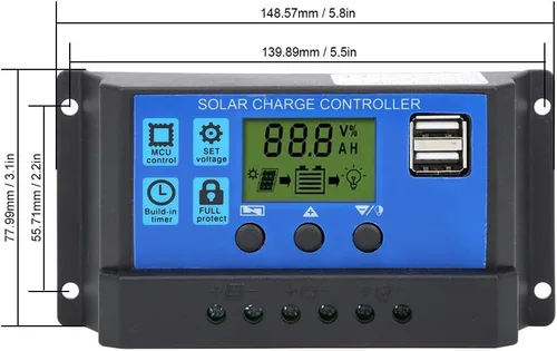 Miniatura 3 de Control de carga de batería Salida USB dual 12V/24V 30A Regulador inteligente Energía solar, controlador de panel solar con pantalla LCD, regulador