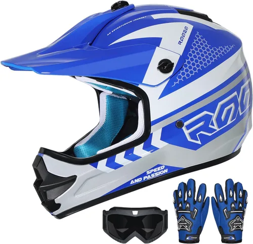 Miniatura 13 de Casco de motocross para jóvenes, aprobado por DOT, casco de motocross para niños con gafas ajustables y bolsa de almacenamiento, equipo deportivo