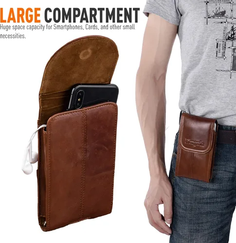 Miniatura 6 de Funda de cuero genuino para teléfono celular para caminar al aire libre, trabajo, soporte para teléfono con clip para cinturón para iPhone 17 Pro
