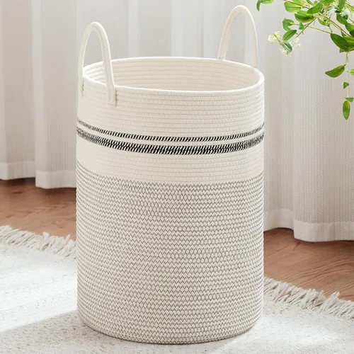 Miniatura 48 de VIPOSCO Cesta de lavandería grande, cesta de almacenamiento de cuerda tejida alta para mantas, juguetes, ropa sucia en la sala de estar, baño, Rayas