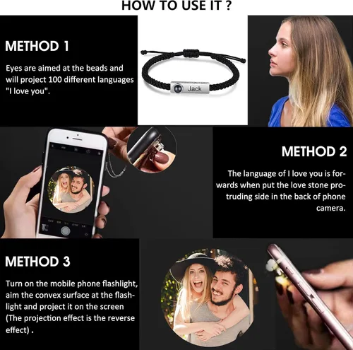 Miniatura 4 de Pulsera personalizada con imagen en el interior, pulseras personalizadas para parejas de proyección de fotos para él y ella, pulseras a juego