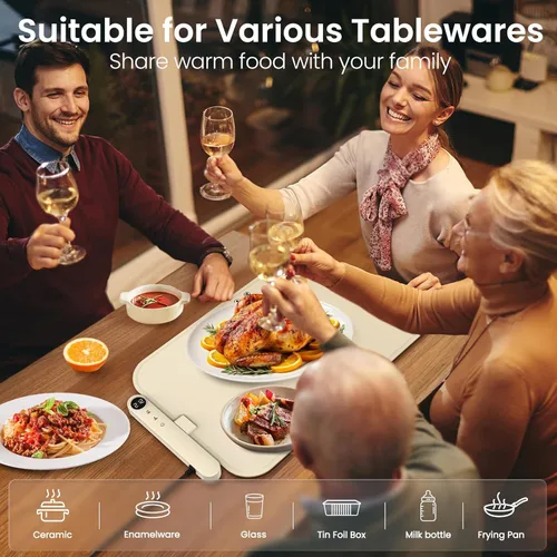 Miniatura 6 de Alfombrilla de calentamiento para alimentos, alfombrilla de calentamiento de alimentos con enchufe de alimentación desmontable mejorada, bandeja