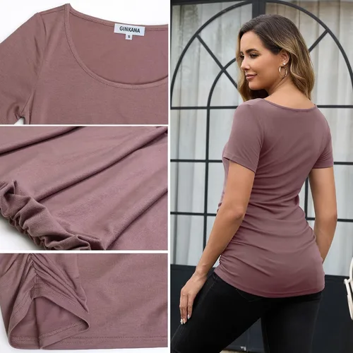 Miniatura 115 de GINKANA Blusas de maternidad de manga corta, diseño floral, fruncido, casual, para mamá, para embarazo