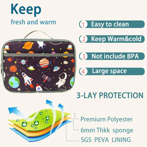 Miniatura 4 de Kulle - Lonchera de astronauta para niños, bolsa de almuerzo con tema espacial aislada, lonchera térmica reutilizable para niños, para la escuela
