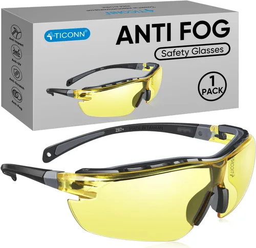 TICONN Gafas de seguridad antivaho para hombres y mujeres, gafas protectoras ANSI Z87.1 a prueba de rayones con brazos ajustables y protección UV