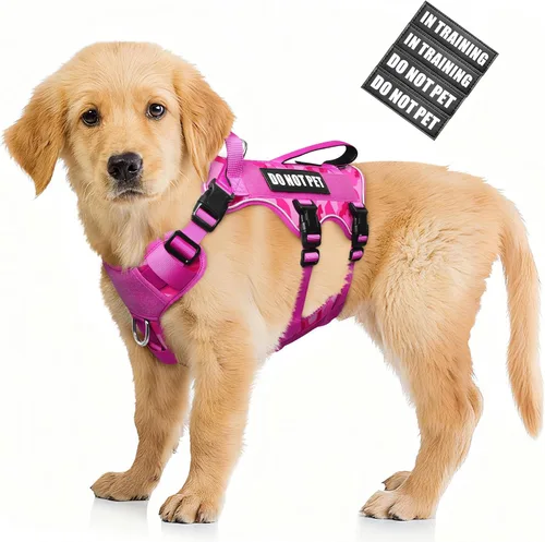 Miniatura 26 de WINSEE - Arnés para perro a prueba de fugas, arnés Molle de servicio y trabajo con doble asa, chaleco táctico para mascotas con 4 parches