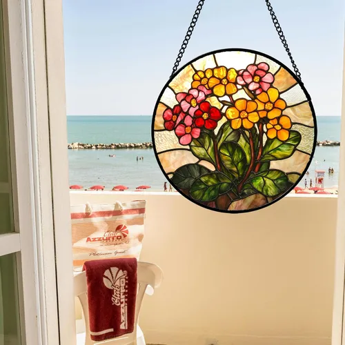 Miniatura 4 de Atrapasoles para colgar vidrieras, flores amarillas y rojas, para ventana, puerta, decoración del hogar, plantas verdes, atrapasoles, Navidad, Día