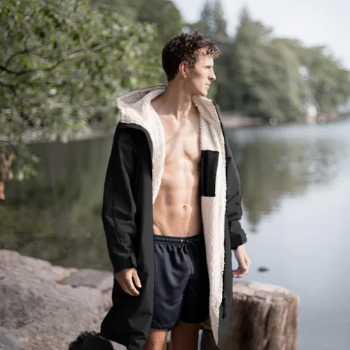 Miniatura 6 de Oksun Waterproof Swim Parka, Windproof Surf Poncho Warm Coat, Recycled Fabric Water Resistent Oversized Sherpa Lining Jacket