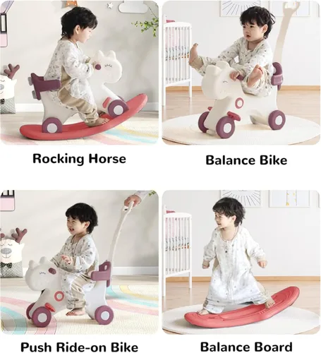 Miniatura 2 de Ancaixin Caballo mecedor 4 en 1 para niños pequeños de 1 a 3 años de edad, juguetes de paseo en bicicleta de equilibrio con asa de empuje, respaldo