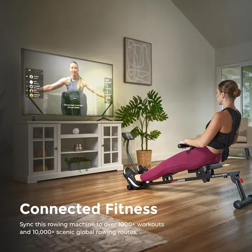 Miniatura 3 de Sunny Health & Fitness Máquina de remo compacta ajustable con 12 niveles de resistencia para entrenamientos corporales completos y aplicación