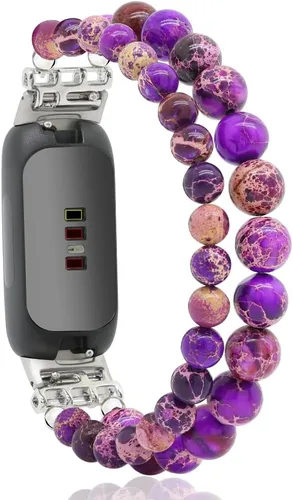 Miniatura 9 de C&L Accessories Brazaletes compatibles con Fitbit Inspire 3 para mujeres, pulsera con cuentas, correa de reemplazo ajustable con gemas