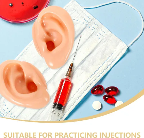 Miniatura 4 de 2 modelos de orejas de silicona suave para la práctica de piercing, orejas falsas flexibles realistas para exhibición de joyas y enseñanza