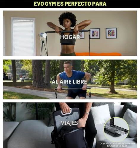 Miniatura 2 de EVO Gym - Equipo portátil de entrenamiento de fuerza para gimnasio en casa, gimnasio en casa, gimnasio todo en uno, bandas de resistencia, base