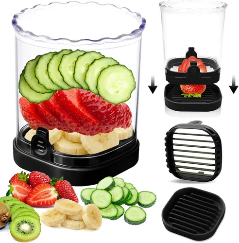 Cortador de fresas: taza de rebanadora de frutas, cortador de velocidad de ensalada de verduras para fresas, huevo, plátano, champiñones, pepino,