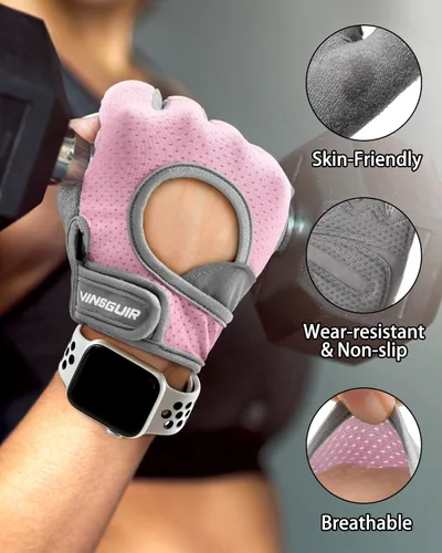 Miniatura 3 de VINSGUIR Guantes de entrenamiento para mujeres y hombres, guantes de levantamiento de pesas transpirables para ejercicio de gimnasio, fitness, Rosa