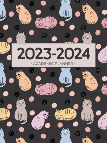 Academic Planner 2023-2024 Large | Cute Cats Playing With Balls: July - June | Weekly & Monthly | US Federal Holidays and Moon Phases Tapa