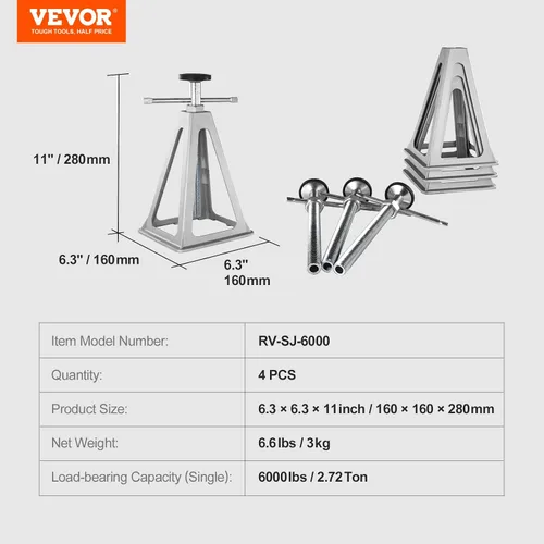 Miniatura 7 de VEVOR Juntas estabilizadoras RV, paquete de 4 Juntas de nivelación de aluminio RV, juntas de pila RV para remolque de viaje y cámper RV, junta