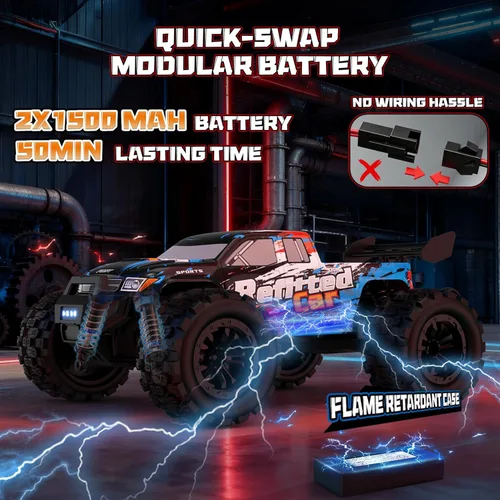 Miniatura 5 de 1/16 4X4 de alta velocidad 40-50+KM/H (pico) RC Cars Monster Truck – 390 motor duradero eje y suspensión RC camión Baterías de 3000 mAh Juguetes