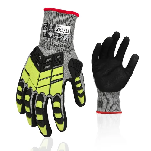 Miniatura 14 de 2 pares de guantes de trabajo de seguridad, guantes de impacto para hombres y mujeres, resistentes a los cortes, antideslizantes, de trabajo pesado