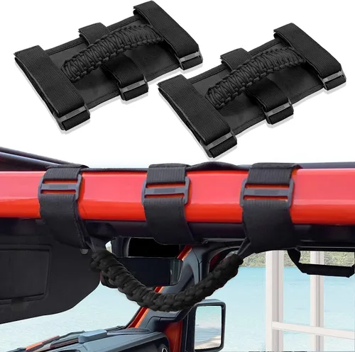 Miniatura 5 de 2x Asas de Agarre de Barra Enrollable para Jeep Wrangler YJ TJ JK JKU JL JLU Sports Sahara Freedom Rubicon Unlimited X Gladiator JT 1955-2022 Negro