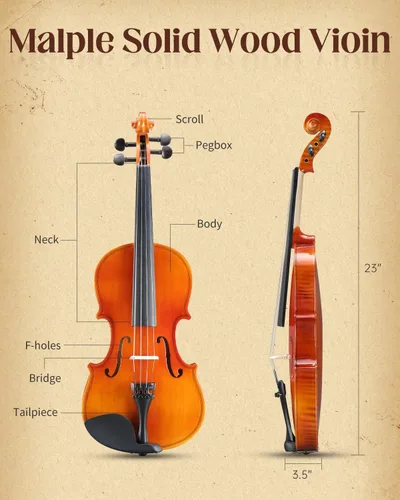 Miniatura 7 de Ktaxon Violín 4/4 Juego de Tamaño Completo Fiddle, Kit Completo de Violines Acústicos con Tablero Hecho a Mano, Estuche Rígido Ligero de Iniciación