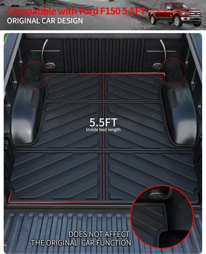 Miniatura 3 de Tapete de cama compatible con Ford F150 2015-2025 2026 alfombrilla de caja de camioneta de 5.5 pies de TPE para todo tipo de clima, forro de cama