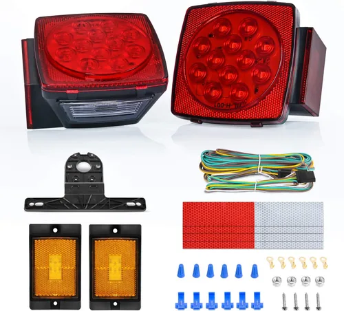 Nilight 2 piezas de luces LED cuadradas para remolque, de perfil bajo, sumergibles, IP68, luces direccionales y de freno traseras, laterales o para