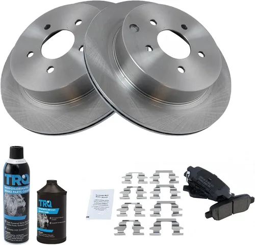 Miniatura 3 de TRQ Kit de pastillas de freno trasero y rotor de cerámica compatible con 03-20 INFINITI 03-22 Nissan