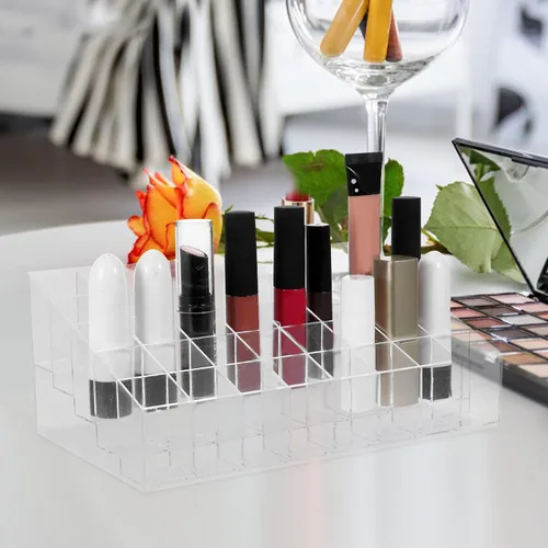 Miniatura 5 de Housoutil Multi-grid Lipstick Holder and Desktop Lipstick Rack 2pcs 40-slot Acrylic Makeup Organizer for Vanity and Cosmetic Storage at Home