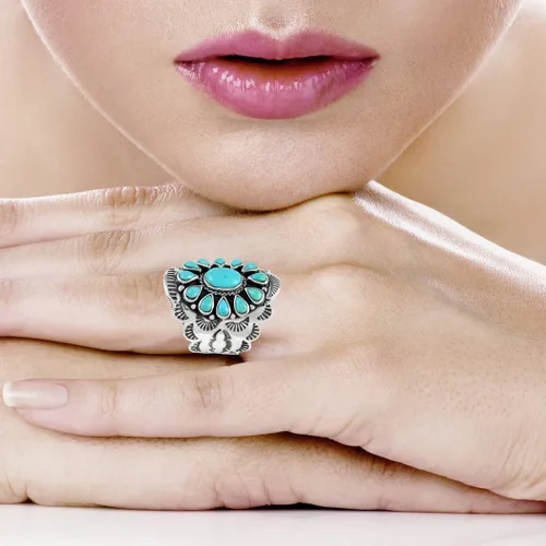 Miniatura 4 de Anillo de plata de ley con piedras preciosas y turquesa (SELECCIONAR color)