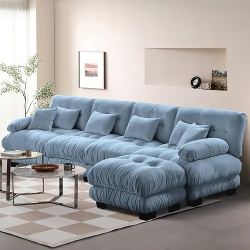 Miniatura 94 de Reposapiés Otomano Tapizado de Terciopelo con Cojín para Sofá Seccional Sofá 300 libras para Sala de Estar (Beige)