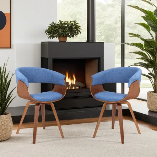 Armen Living Silla de verano moderna de mediados de siglo en tela azul con acabado de madera de nogal - Juego de 2