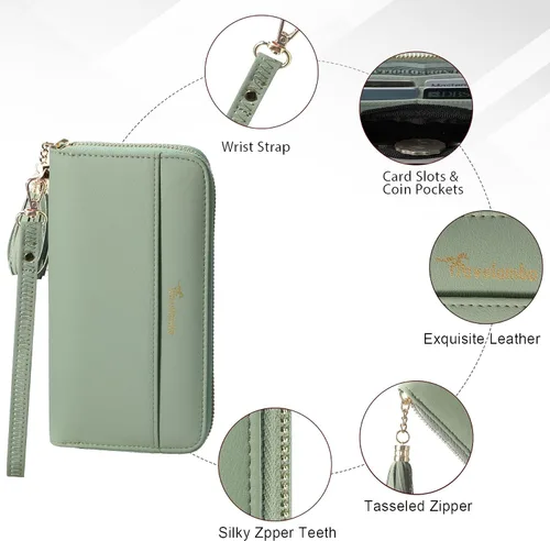 Miniatura 5 de Travelambo Cartera con borla plegable para mujer, bolso de mano con correa para la muñeca, bolso largo