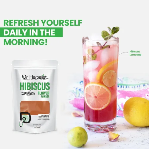 Miniatura 4 de Dr. HERBALIST Hibiscus Powder 7.05 oz - Polvo de flor de hibisco rosa sinensis puro - Té de hierbas y uso cosmético - Halal