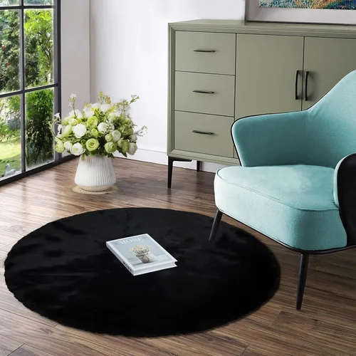 Miniatura 35 de Latepis Alfombra Pequeña Negra Esponjosa 2x3 pies Manta de Piel Sintética de Conejo Alfombra Suave Lavable Alfombras Peludas Shag para Dormitorio