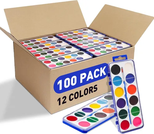 Juego de 100 pinturas de acuarela para niños, 12 colores de acuarelas con pincel, juego de pintura de acuarela para niños para recuerdos de fiesta,