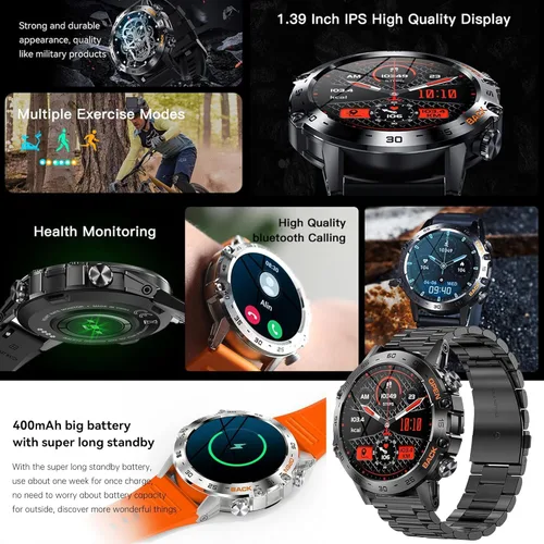 Miniatura 2 de Reloj inteligente militar para hombre (respuesta/llamadas de marcación), rastreador de fitness para iPhone Android, rastreador de actividad de 1.39