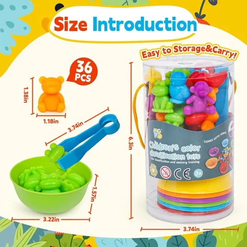 Miniatura 7 de Juguetes de clasificación de colores para niños pequeños, juegos de animales de contar y emparejar Montessori, actividades de aprendizaje