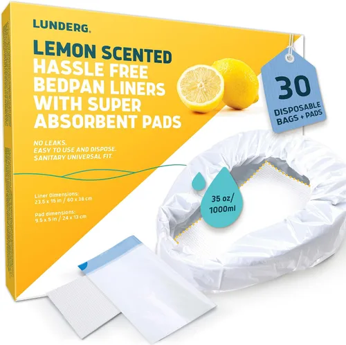 Lunderg Bolsas de cama con almohadillas superabsorbentes perfumadas de limón, paquete económico de 30 unidades, grado médico y ajuste universal,