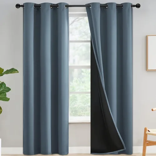 Miniatura 144 de Yakamok Cortinas negras, cortinas de ventana con aislamiento térmico y eficiencia energética para dormitorio, cortinas opacas completas y cortinas