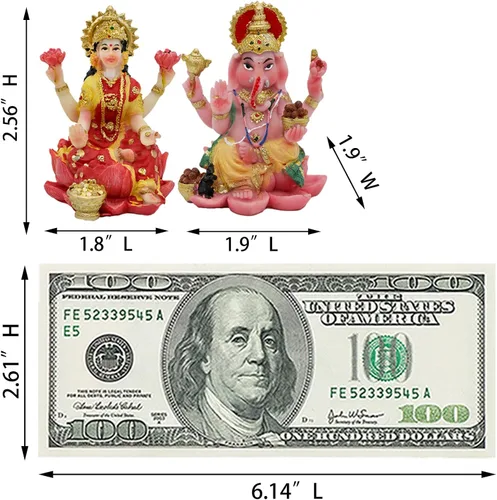Miniatura 5 de Estatua de Dios indio Ganesh Lakshmi – 2.5 pulgadas de alto Dios hindú Señor Ganesha ídolo para decoración de coche, figura de diosa Laxmi