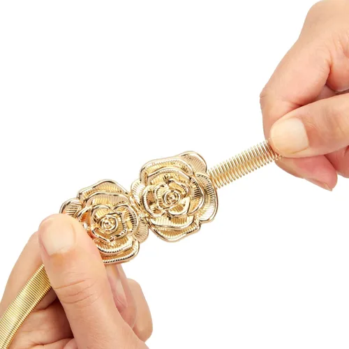 Miniatura 7 de Juvale Cinturones de cintura metálicos elásticos y ajustados, cinturones de metal dorado y plateado de dos tonos para mujer con patrón de hojas