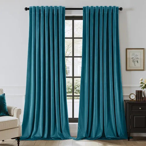 Miniatura 36 de EMEMA Juego de 2 paneles de cortinas de terciopelo de 63 pulgadas, con pestaña trasera y bolsillo para barra, cortinas con aislamiento térmico