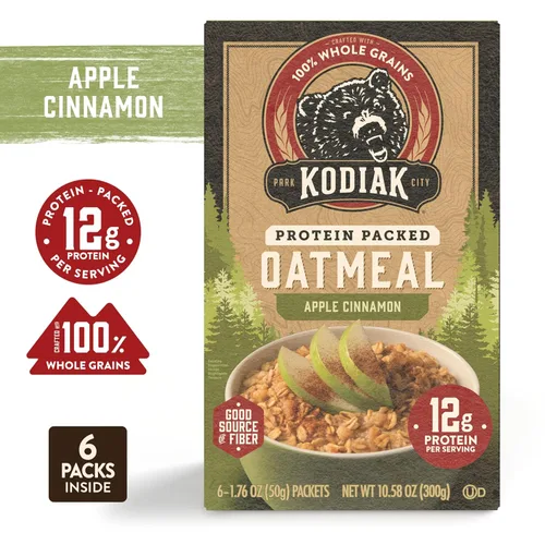 Miniatura 5 de Kodiak Cakes Paquetes de avena instantánea, manzana y canela, alto contenido en proteínas, 100% granos integrales, 6 cajas con 6 paquetes cada una
