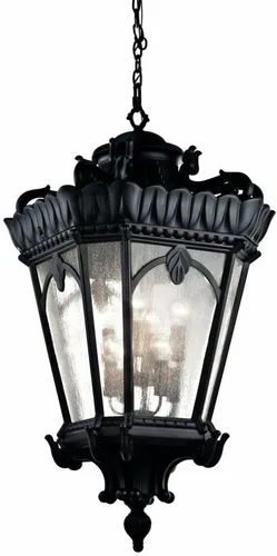 Kichler Tournai - Lámpara colgante de 123 pulgadas para exteriores, 8 luces, con cristal transparente semillado, color negro texturizado Negro