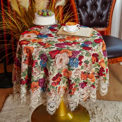 SUTAVIA Mantel de encaje vintage con estampado floral, color borgoña, lavable, decoración para el hogar, fiestas, comedor (encaje champán, 60