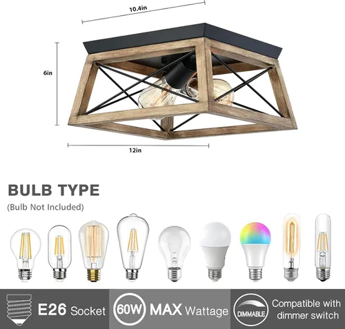 Miniatura 3 de 9MMML Lámpara de techo de madera empotrada – Lámpara de techo de granja de 12 pulgadas para sala de estar, comedor, dormitorio, entrada, cocina