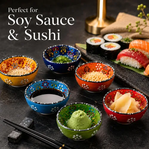 Miniatura 7 de BCS Juego de 6 cuencos de cerámica pequeños para inmersión, tabla de preparación de cocina y charcutería, plato de salsa de soja, platos decorativos