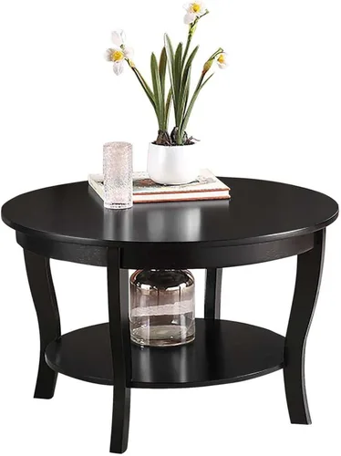 Miniatura 3 de HomeStock Global Greatness - Mesa auxiliar redonda con estante, acabado de madera, mesa de estilo clásico de transición, estantería espaciosa de dos